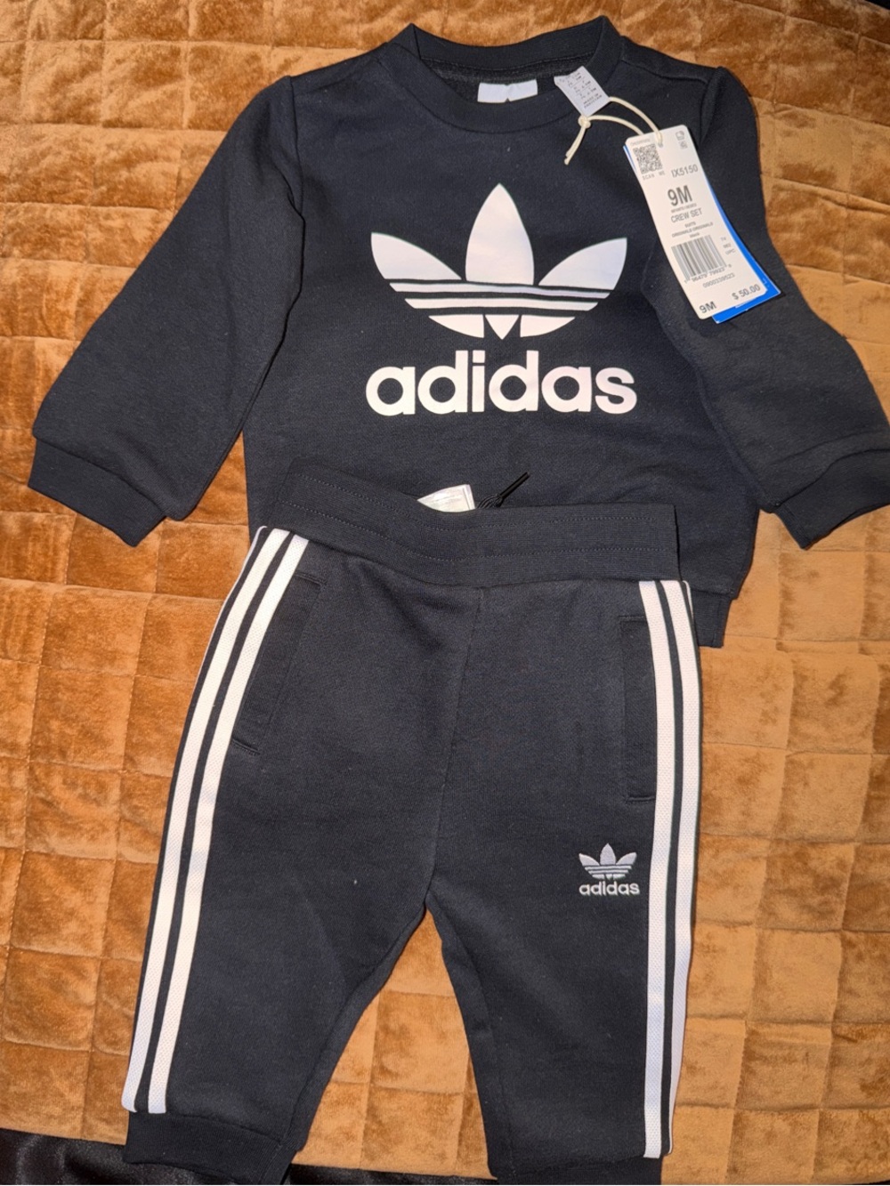 adidas White and Black Kids Tee & Jogger Set-9 months
